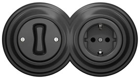 Kliklap-Retro 1-es egypólusú kapcsoló és SCHUKO 230 V aljzat kerettel, antracit