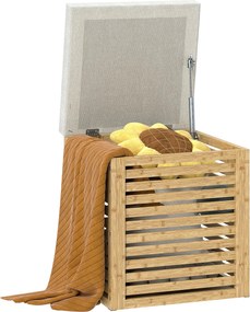 HOMCOM Tároló Láda 54,7L Kárpitozott Tároló Puff Szintetikus Vászonnal és Párnázott Bambusz Kerettel Előszobába, Nappaliba 40x40x47 cm Szürke és Termé