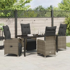 5 Részes Kerti Étkező Szett Párnákkal Szürke Poly Rattan