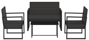 4 részes fekete polyrattan kerti ülőgarnitúra párnákkal
