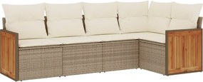 vidaXL 5 részes bézs polyrattan kerti ülőgarnitúra párnákkal