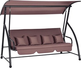 Outsunny Hollywood Hinta Kerti Hinta Pad 3 Személyes Állítható Tetővel, Lounger Funkcióval, Poliészter Barna 215 x 120 x 165 cm | Aosom