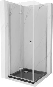 Mexen Lima, zuhanykabin összecsukható ajtóval 80 (ajtó) x 80 (fal) cm, 6mm átlátszó üveg, króm profil + vékony zuhanytálca fekete + króm szifon, 856-…
