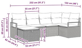 Kerti Kanapé Szett 6 pcs Fekete és krémszínű 232 x 122 x 85 cm