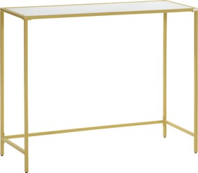 HOMCOM Üveges és Acélkeretes Konzolasztal, Előszobai Bútor, Modern Stílus, Stabilitás Antirobbantó Funkcióval, 25 kg Teherbírás, 100,5x35,5x80 cm Fehé
