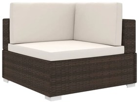 1 db barna polyrattan moduláris sarokfotel párnákkal