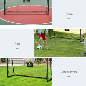 HOMCOM Foci Kapu - Labdarúgó Kapu - Edző Kapu 186L x 62W x 123H cm - fém vázas PE háló - cövekek és szerszám mellékelve - fekete fehér | Aosom