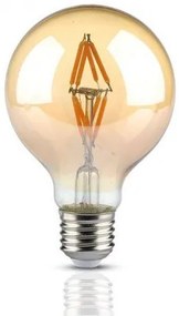 LED lámpa , égő , izzószálas hatás , filament , gömb , E27 foglalat , G80 , 4 Watt , meleg fehér , borostyán sárga