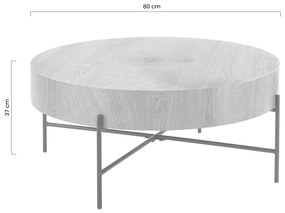 Liviano kerek dohányzóasztal 80 cm fém lábakkal - natúr tölgy / fekete