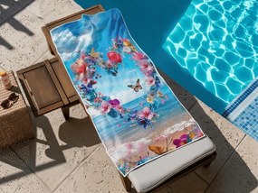 Gyorsan száradó strand fürdőlepedő FLOWER LOVE színes 70 x 140 cm, 100% mikroszál