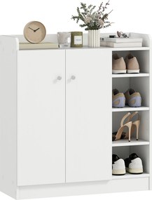 HOMCOM Cipőtároló Szekrény 2 Ajtóval, Keskeny Cipőtartó Állítható Polcokkal 12 Pár Cipőhöz, Előtérbe, 83x30x90 cm, Fehér | Aosom