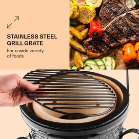 Princesize, kamado grill, kerámia, 11", füstölés, BBQ, lassú főzés, fekete