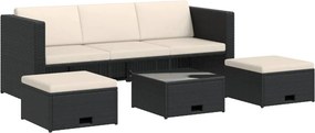vidaXL 4-részes fekete polyrattan kerti bútorszett párnákkal