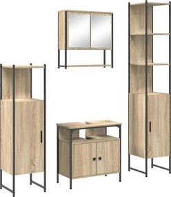 vidaXL Fürdőszoba bútor szett polcokkal 4 pcs Sonoma tölgy Faanyag