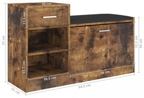 füstölt tölgy színű szerelt fa cipőtároló pad 94,5 x 31 x 57 cm