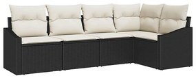 vidaXL Kanapé Szett párnával 5 pcs Fekete polirattan