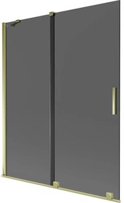 Mexen Velar, 2 szárnyas eltolható kádparaván 140 x 150 cm, 8mm szürke üveg, arany fényes, 896-140-000-41-50