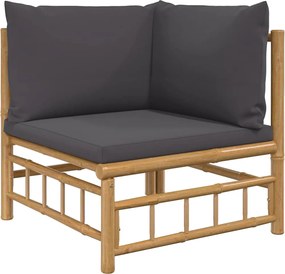 vidaXL bambusz kerti sarokkanapé sötétszürke párnákkal