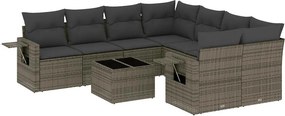 vidaXL 9 részes szürke polyrattan kerti ülőgarnitúra párnákkal