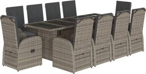 vidaXL 11 részes szürke polyrattan kerti ülőgarnitúra párnákkal