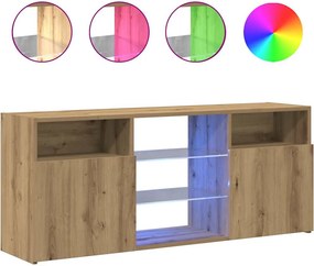 vidaXL kézműves tölgy szerelt fa TV-szekrény LED-ekkel 120x30x50 cm