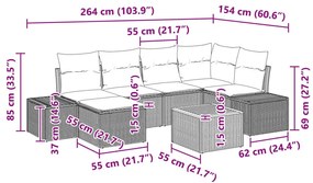 7 Darabos Kerti Kanapé Készlet Párnákkal Bézs Poli Rattan Akáccsal