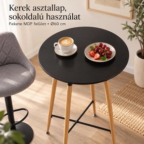 Bárasztal, kerek MDF asztallappal, Ø60 x 102 cm, fekete/tölgy