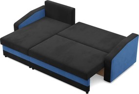 Hewlet sarokkanapé, 2 ágyneműtartóval, szövet anyag, univerzális oldal, bonell töltet, fekete - kék