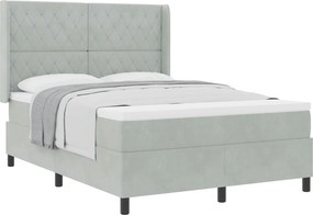 vidaXL Boxrugós ágy matracmal Világosszürke 140 x 190 cm Bársony