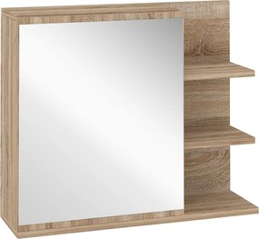 Kleankin fürdőszoba szekrény tükörrel - Modern stílusú 60x18x50 cm-es fürdőszoba tükör szekrény 3 nyitott polccal és 1 belső polccal | Aosom