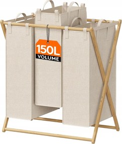 Összecsukható szennyestartó kosár bambusz szövet 150 L