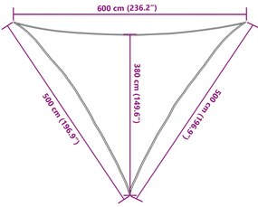 világosszürke háromszög alakú HDPE napvitorla 160 g/m² 5x5x6 m