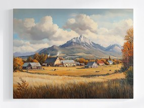 Vászonkép Canvas Tájkép Rusztikus Falu Házak Hegyek Mező Ősz 80x60