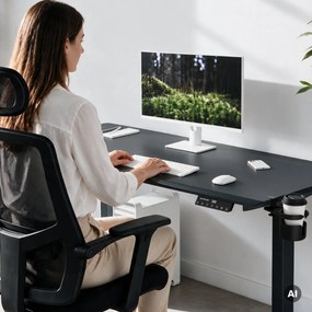 Elektromos íróasztal magasságállítással ergonomikus antracit,1400x700 mm: ARIA