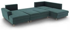 Petróleum színű bársony kinyitható tárolóhelyes sarokkanapé (jobb oldali-U alakú) Kyoto – Cosmopolitan Design