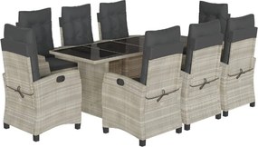 vidaXL 9részes világosszürke polyrattan kerti étkezőgarnitúra párnával