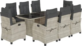 vidaXL 9részes világosszürke polyrattan kerti étkezőgarnitúra párnával