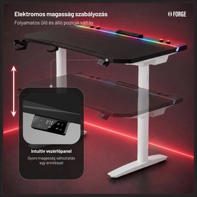 Elektromos RGB gamingasztal tartókkal, fekete-fehér, 160 cm: Diablo X-Forge 1600