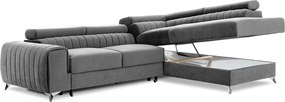 Szürke bársony kinyitható-tárolóhelyes sarokkanapé (jobb oldali-L alakú) Laurence – ELTAP
