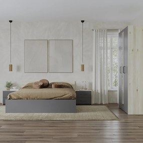 Malmo V3 hálószoba szett 160 x 200 cm-es ággyal, Fehér tölgy / Antracit