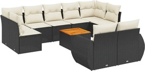 vidaXL 10 részes fekete polyrattan kerti ülőgarnitúra párnákkal