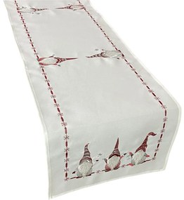 Fehér karácsonyi asztali futó piros hímzett manó Szélesség: 40 cm | Hosszúság: 160 cm