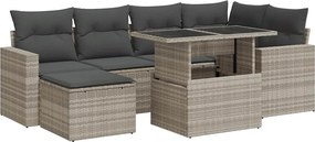 vidaXL 7 részes világosszürke polyrattan kerti ülőgarnitúra párnákkal