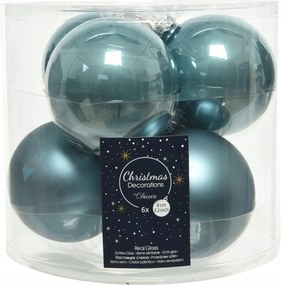 Karácsonyfa gömbök üveg 8cm 6db karácsonyfára fényes matt Kék