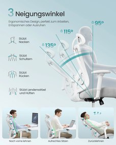 SONGMICS ergonomikus irodai szék, magasságállítható, fehér-szürke