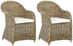 Természetes rattan kerti szék kétdarabos szettben krémfehér párnával SUSUA Beliani