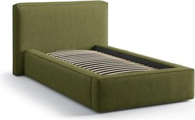 Zöld kárpitozott ágyneműtartós egyszemélyes ágy ágyráccsal 90x200 cm Jodie – Micadoni