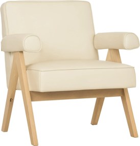 HOMCOM Nordic Fotelek Krém PU Kárpitozással és Gumi Fa Támasszal - Teherbírás 120kg | Aosom
