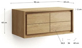 Natúr színű alacsony fali teakfa mosdó alatti szekrény 90x40 cm Kenta – Kave Home