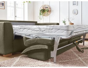 Zöld-barna kordbársony kinyitható kanapé 225 cm Augustin – Bobochic Paris